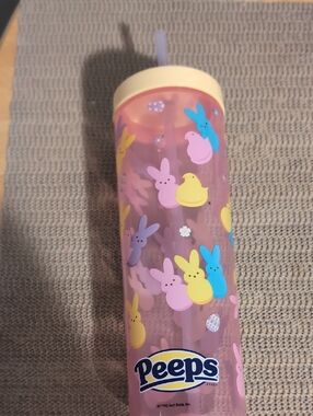Peeps Pink Bunny Tumbler w/ Yellow Lid & Straw New